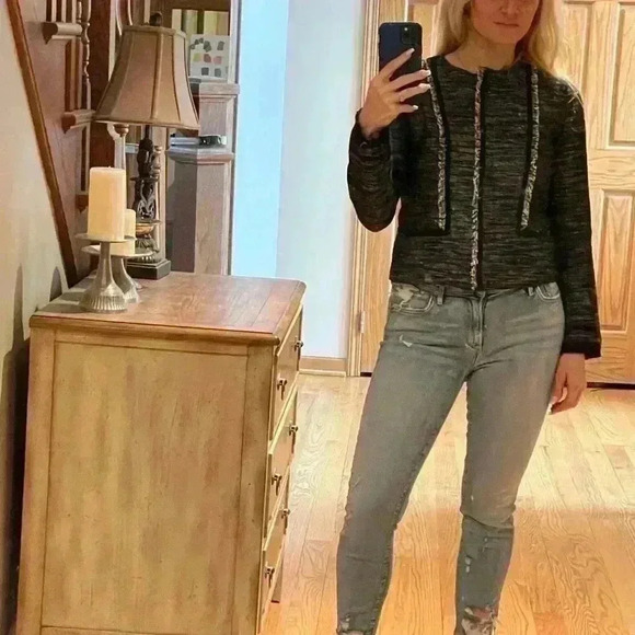 Vince Black Off White Zip Up Tweed Jacket/Blazer with leather trim Size 2. - Picture 12 of 12